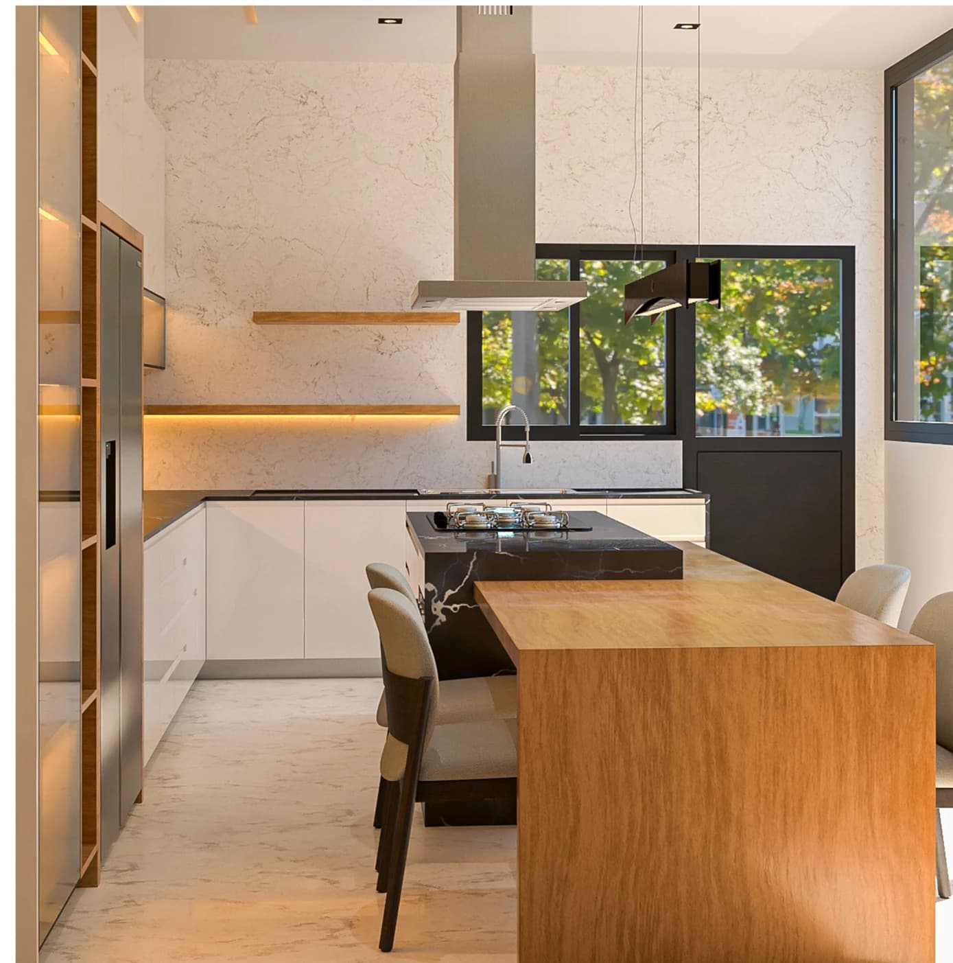Cozinha Contemporânea com Ilha em Carvalho